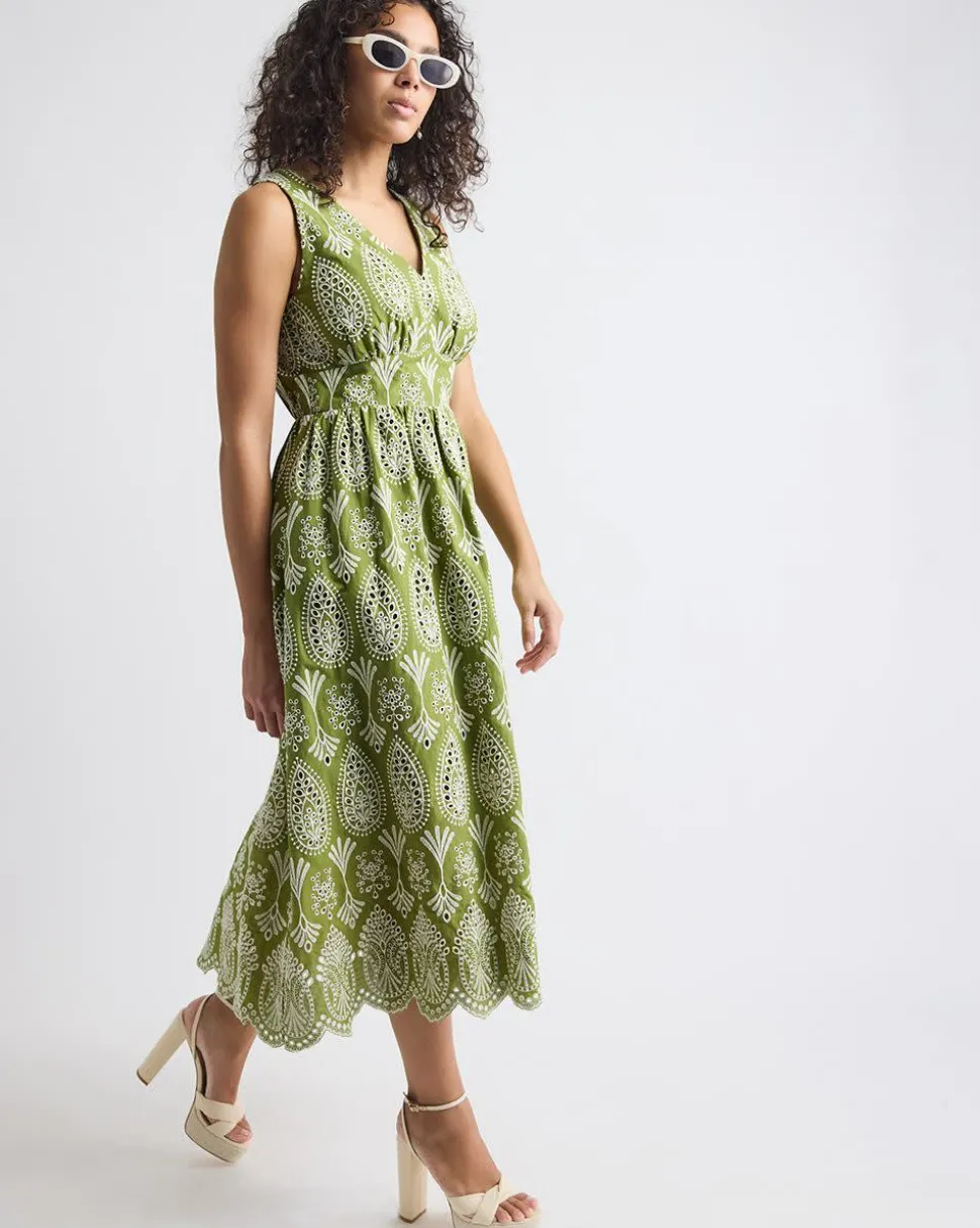 Sleeveless V-Neck Maxi Dress with Eyelets