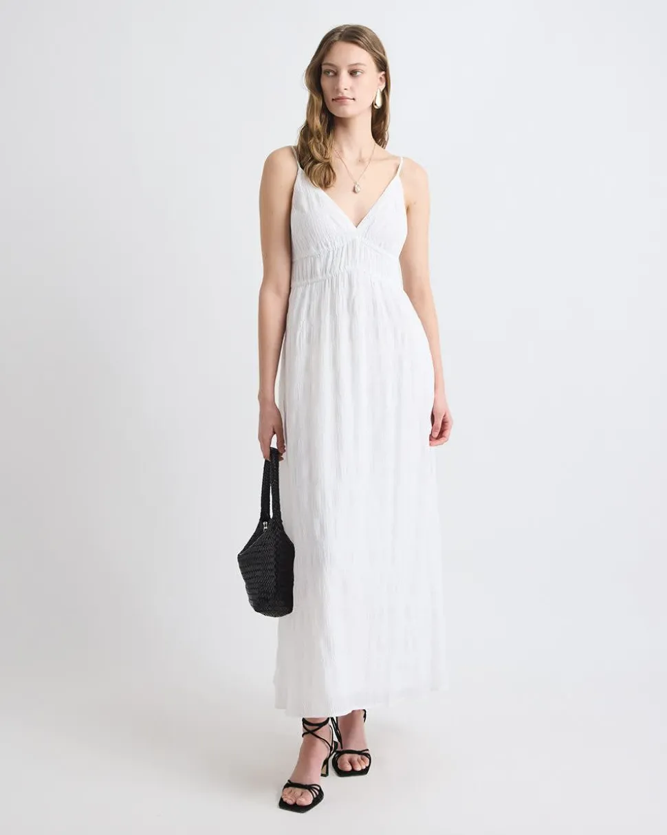 Sleeveless V-Neck Maxi Dress in Textured Jacquard