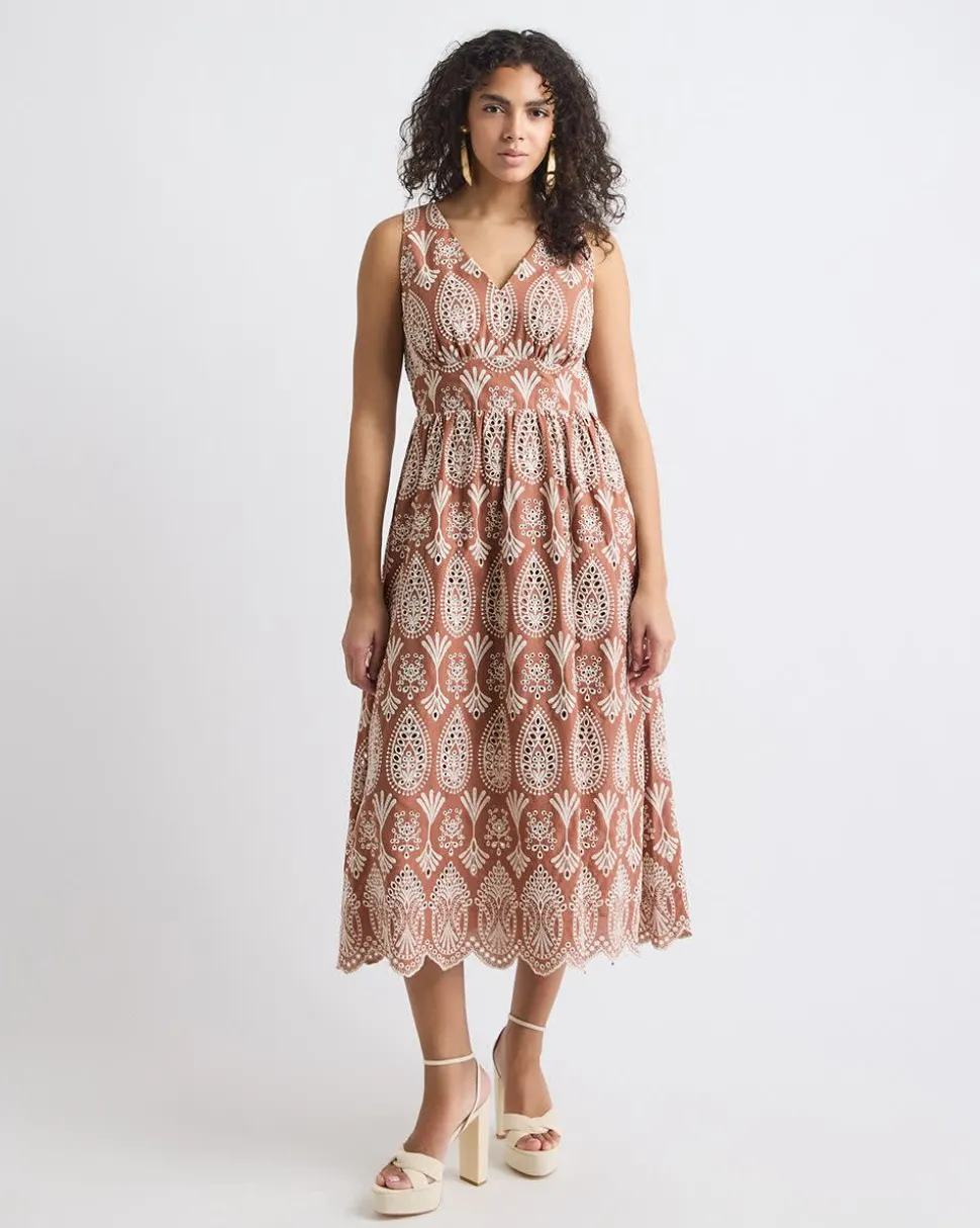 Sleeveless V-Neck Maxi Dress with Eyelets