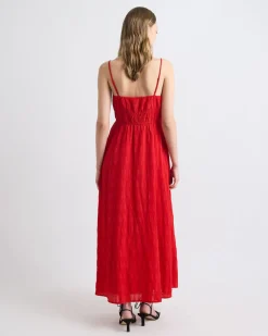 Sleeveless V-Neck Maxi Dress in Textured Jacquard