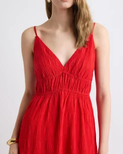 Sleeveless V-Neck Maxi Dress in Textured Jacquard