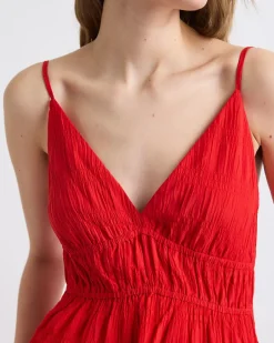 Sleeveless V-Neck Maxi Dress in Textured Jacquard