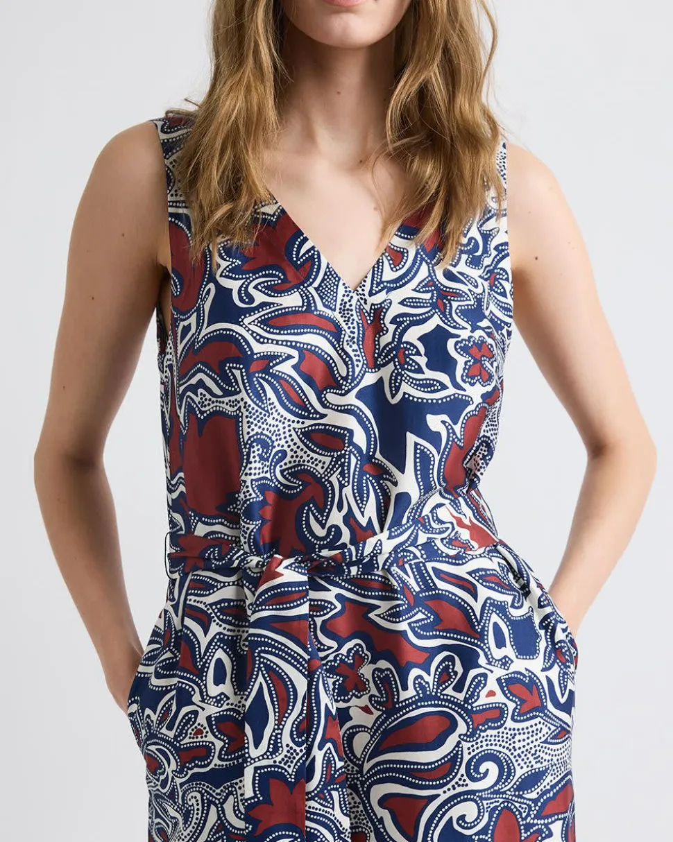 Sleeveless V-Neck Midi Dress with Belt