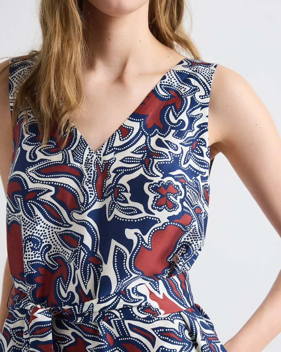 Sleeveless V-Neck Midi Dress with Belt