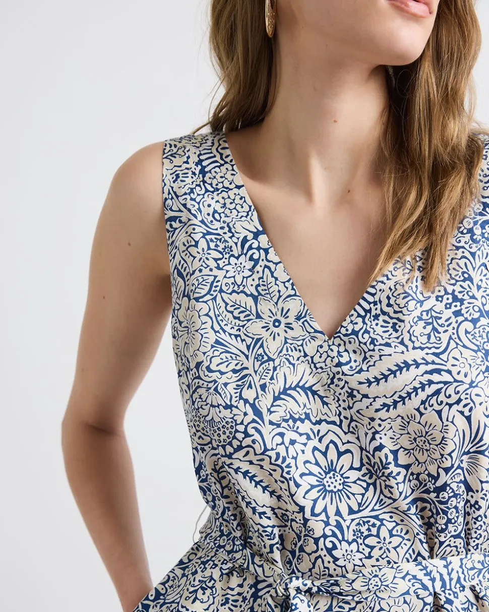 Sleeveless V-Neck Midi Dress with Belt