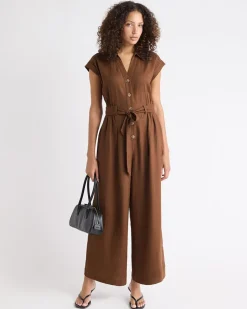 Sleeveless Wide-Leg Linen-Blend Jumpsuit