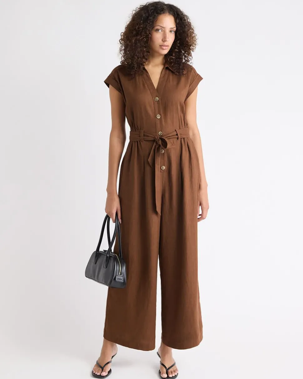 Sleeveless Wide-Leg Linen-Blend Jumpsuit
