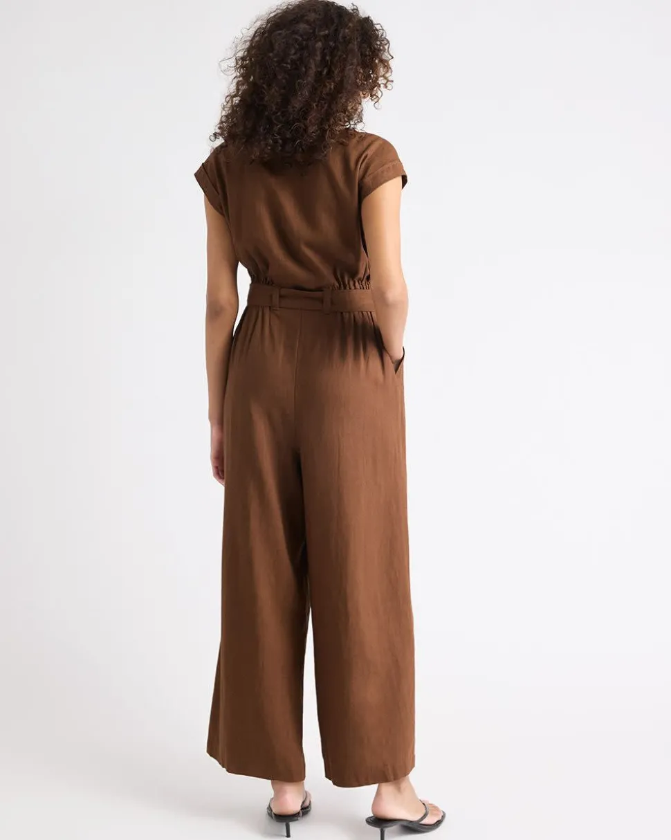 Sleeveless Wide-Leg Linen-Blend Jumpsuit