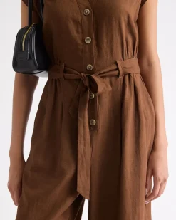 Sleeveless Wide-Leg Linen-Blend Jumpsuit