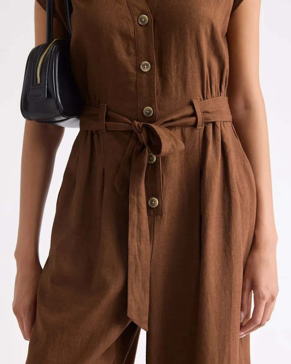 Sleeveless Wide-Leg Linen-Blend Jumpsuit