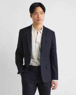Slim-Fit Black Linen-Blend Suit Blazer
