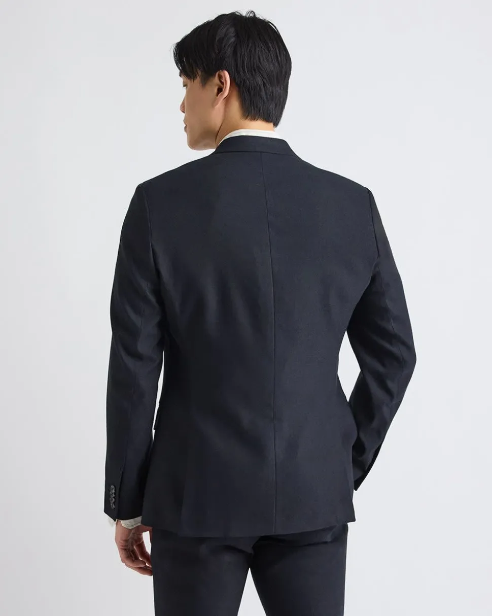 Slim-Fit Black Linen-Blend Suit Blazer