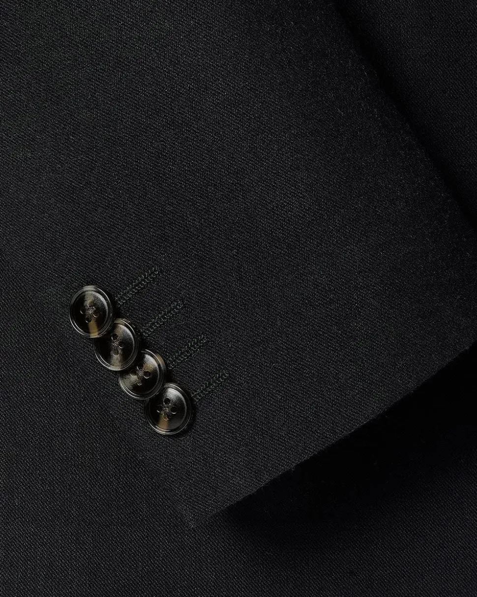 Slim-Fit Black Linen-Blend Suit Blazer