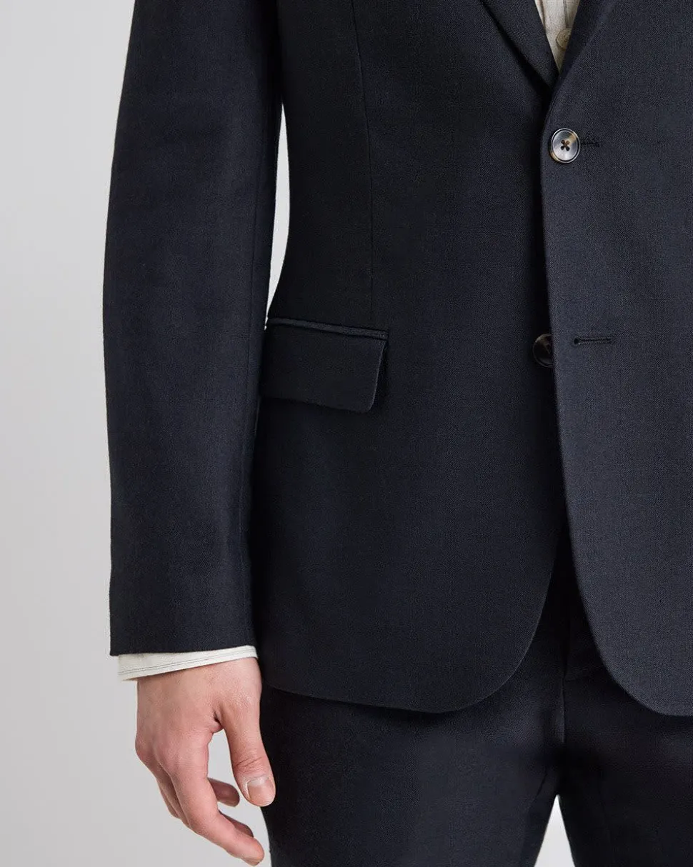 Slim-Fit Black Linen-Blend Suit Blazer