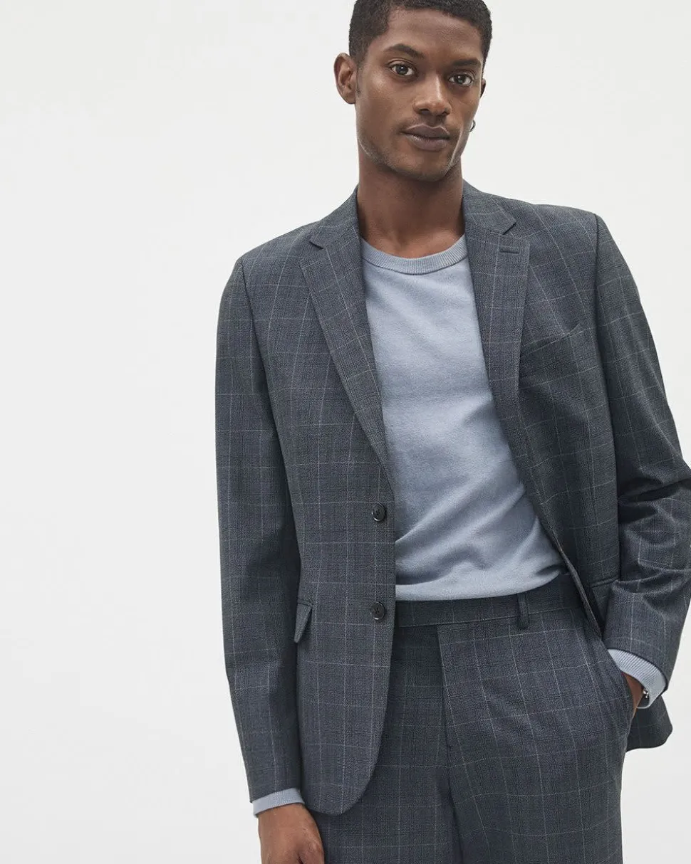 Slim-Fit Checkered Denim-Like Suit Blazer