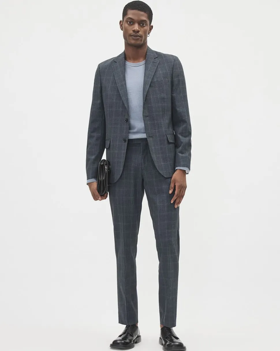 Slim-Fit Checkered Denim-Like Suit Blazer