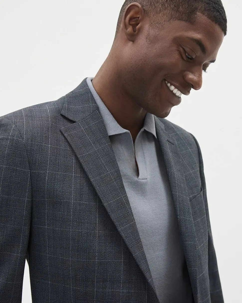 Slim-Fit Checkered Denim-Like Suit Blazer
