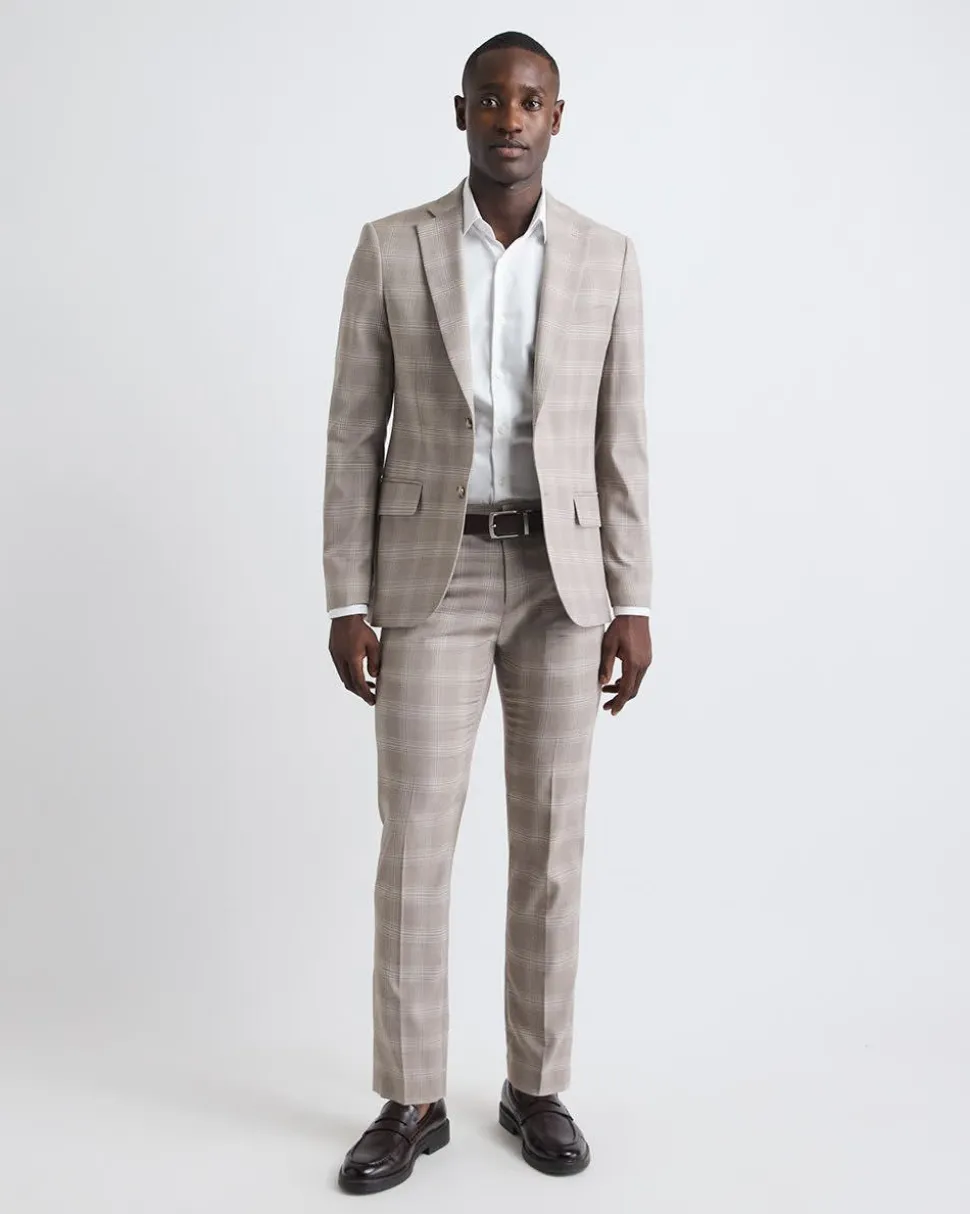 Slim-Fit Checkered Taupe Suit Pant