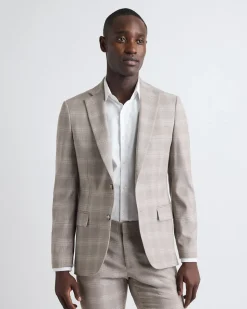 Slim-Fit Checkered Taupe Suit Blazer