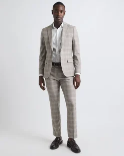 Slim-Fit Checkered Taupe Suit Blazer