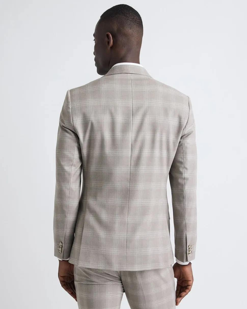 Slim-Fit Checkered Taupe Suit Blazer