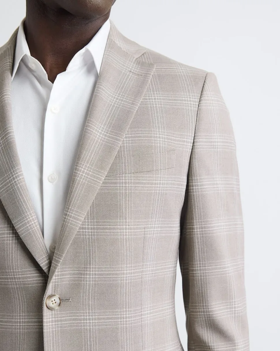 Slim-Fit Checkered Taupe Suit Blazer