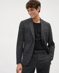 Slim-Fit Dark Grey Checkered Suit Blazer