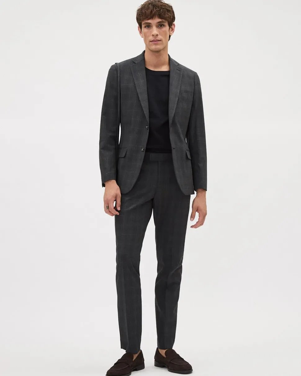 Slim-Fit Dark Grey Checkered Suit Blazer