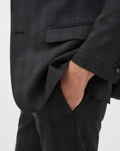 Slim-Fit Dark Grey Checkered Suit Blazer