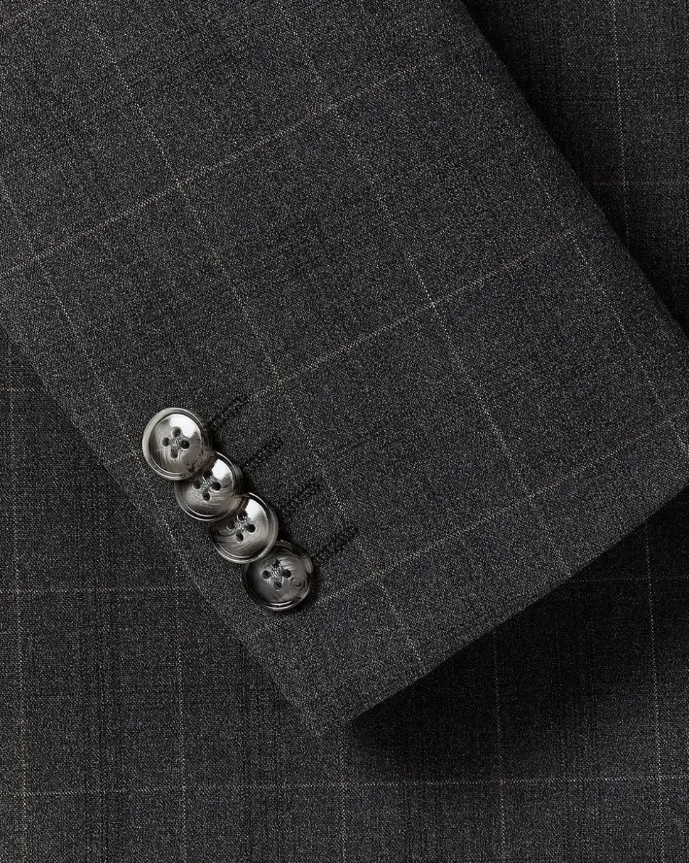 Slim-Fit Dark Grey Checkered Suit Blazer