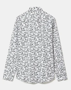 Slim-Fit Dress Shirt with Aquarelle Foliage Print