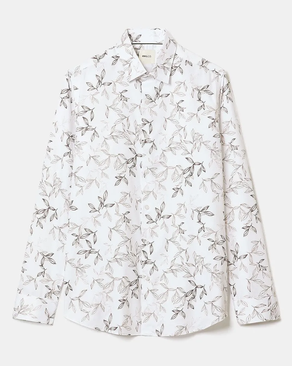 Slim-Fit Dress Shirt with Foliage Print