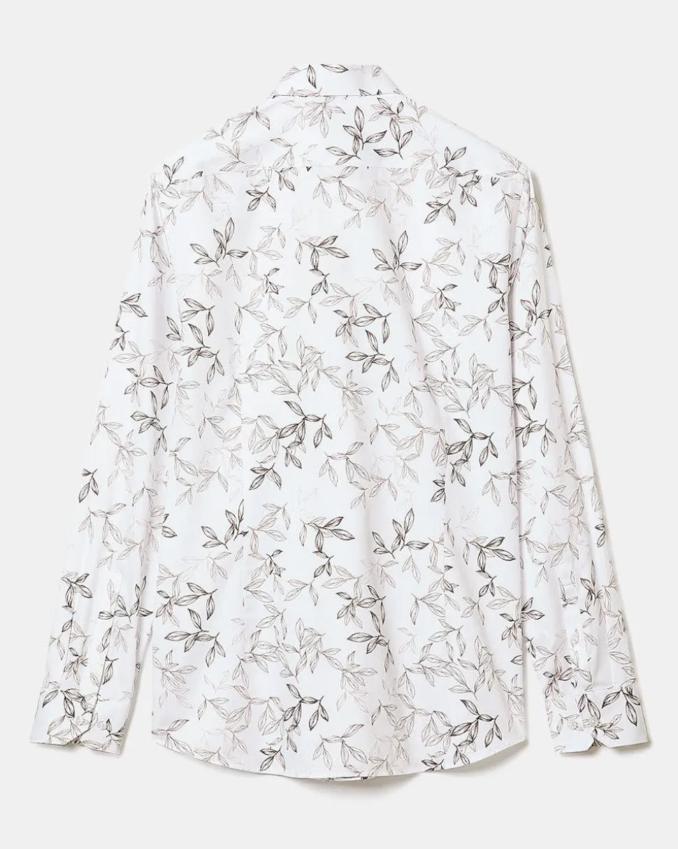 Slim-Fit Dress Shirt with Foliage Print