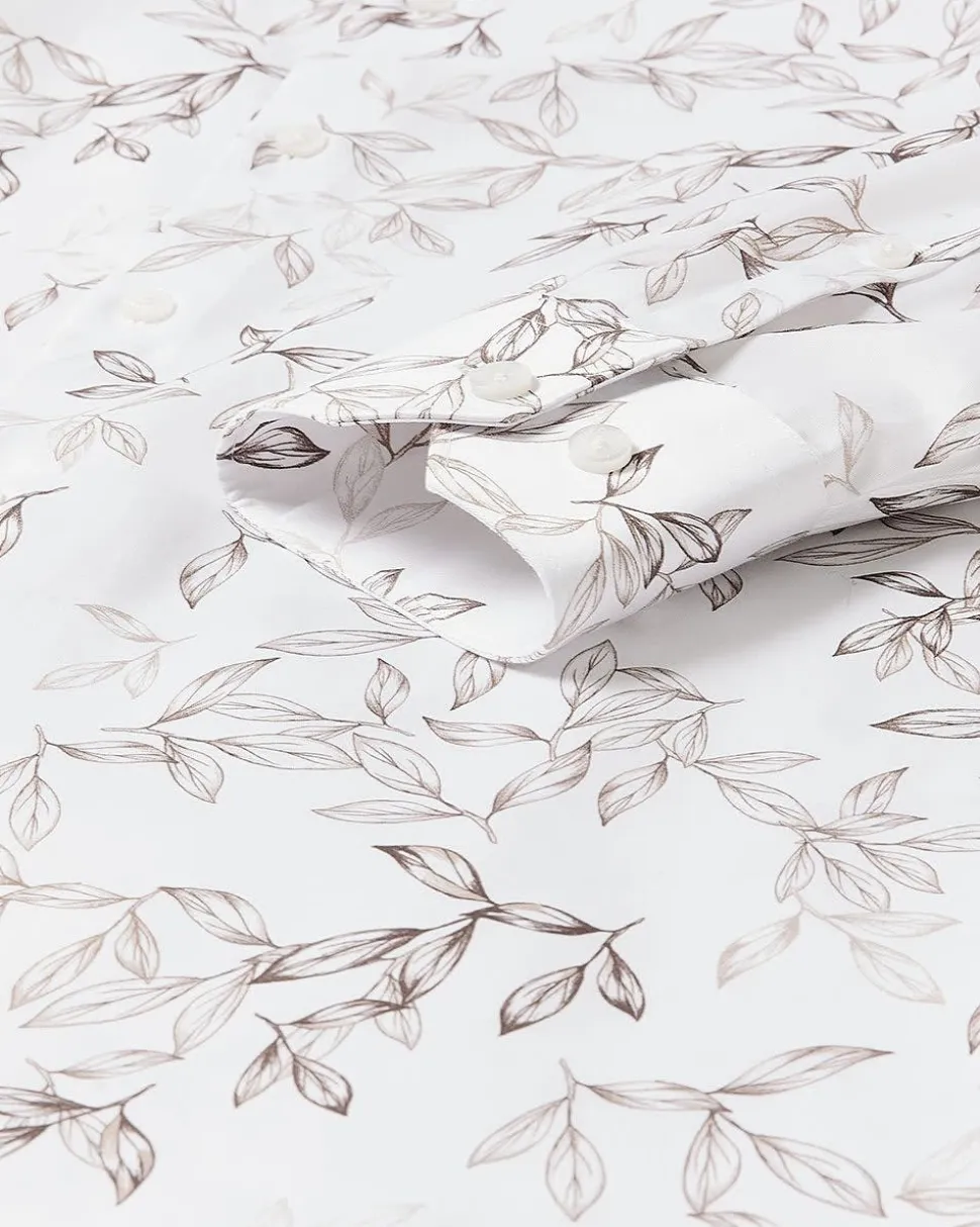 Slim-Fit Dress Shirt with Foliage Print