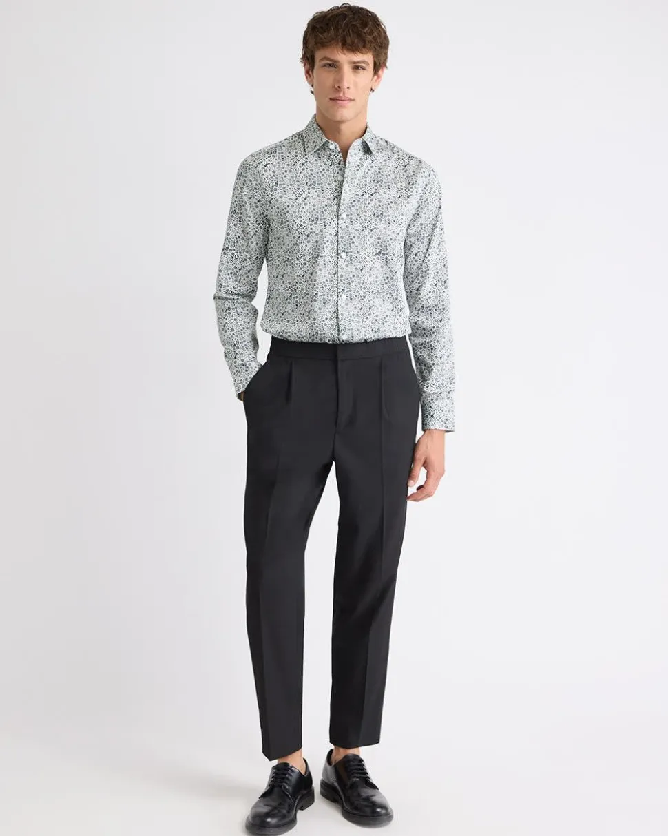 Slim-Fit Dress Shirt with Floral Pattern