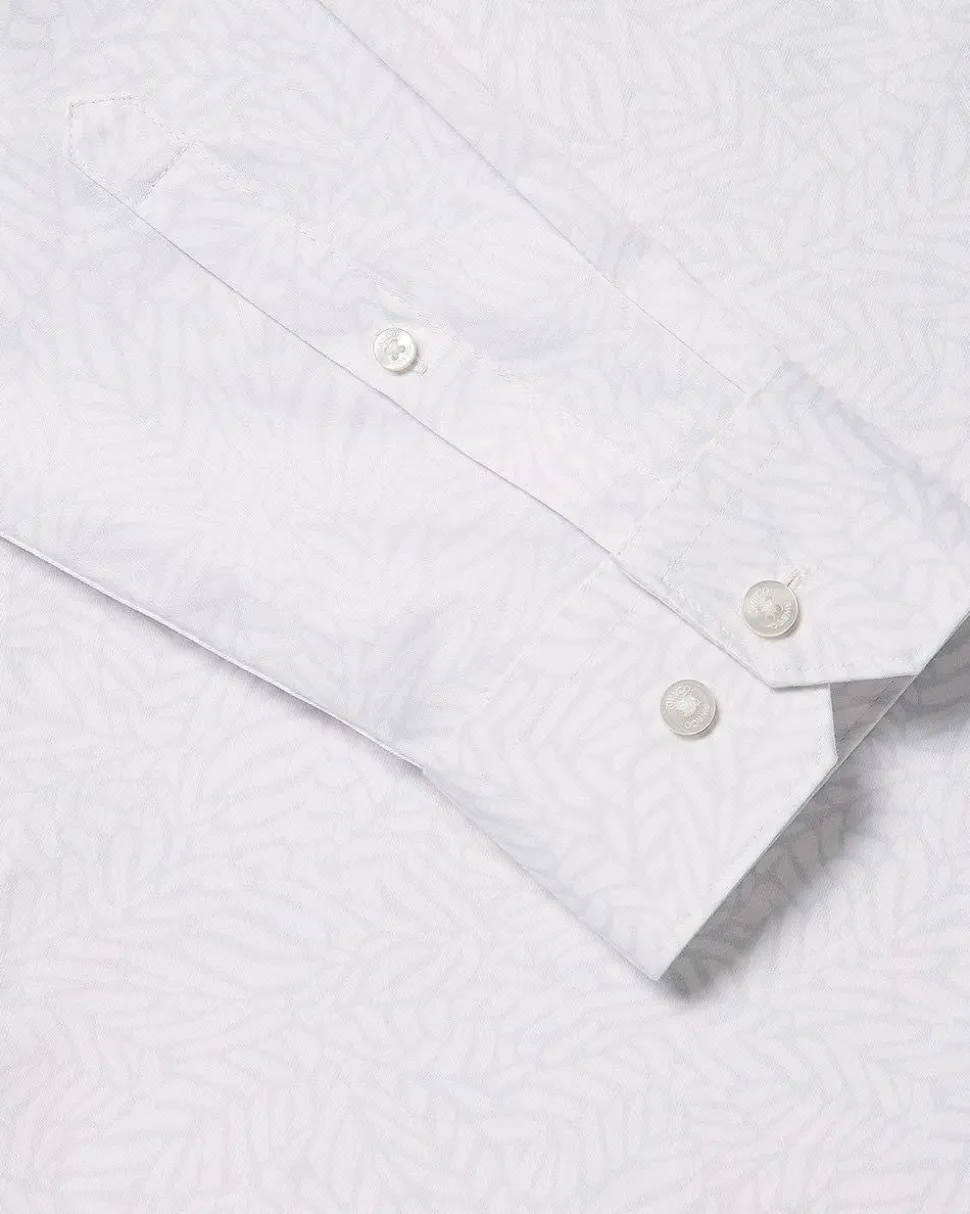 Slim-Fit Dress Shirt with Tonal Foliage Print