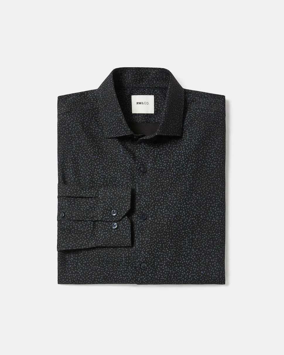 Slim-Fit Knit-Like Dress Shirt with Floral Pattern