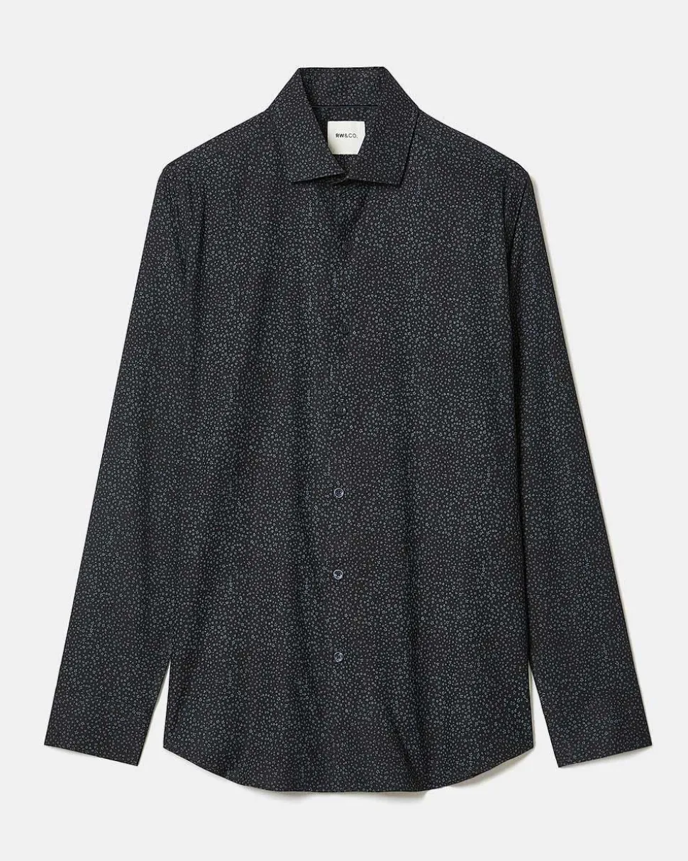 Slim-Fit Knit-Like Dress Shirt with Floral Pattern