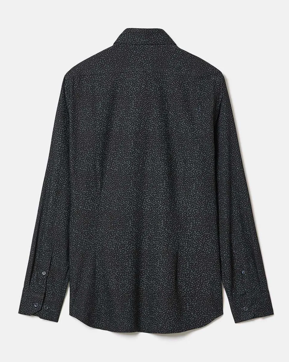Slim-Fit Knit-Like Dress Shirt with Floral Pattern
