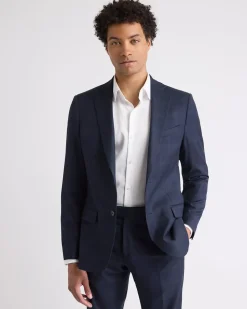 Slim-Fit Navy Checkered Suit Blazer