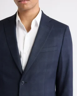 Slim-Fit Navy Checkered Suit Blazer