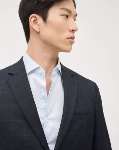 Slim-Fit Navy Windowpane Suit Blazer