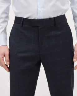 Slim-Fit Navy Windowpane Suit Pant