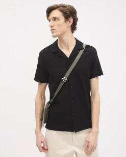 Slim-Fit Short-Sleeve Knit Shirt with Camp Collar