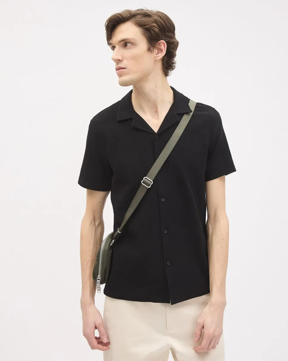 Slim-Fit Short-Sleeve Knit Shirt with Camp Collar