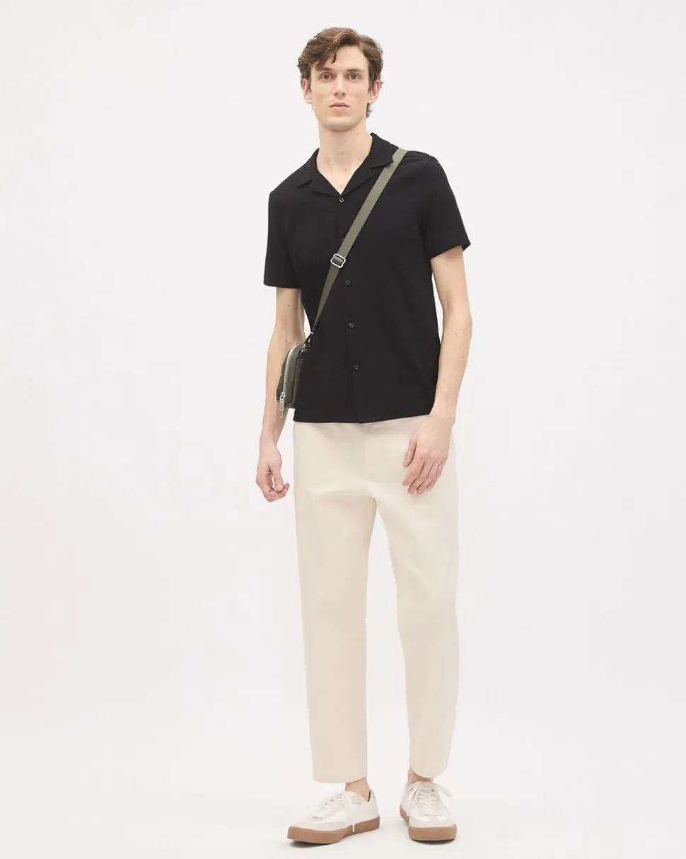 Slim-Fit Short-Sleeve Knit Shirt with Camp Collar