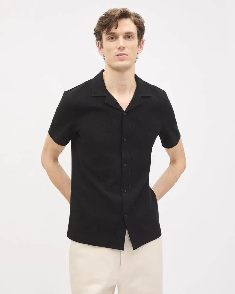 Slim-Fit Short-Sleeve Knit Shirt with Camp Collar