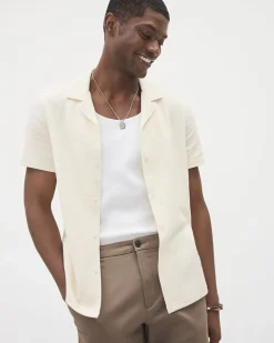 Slim-Fit Short-Sleeve Knit Shirt with Camp Collar