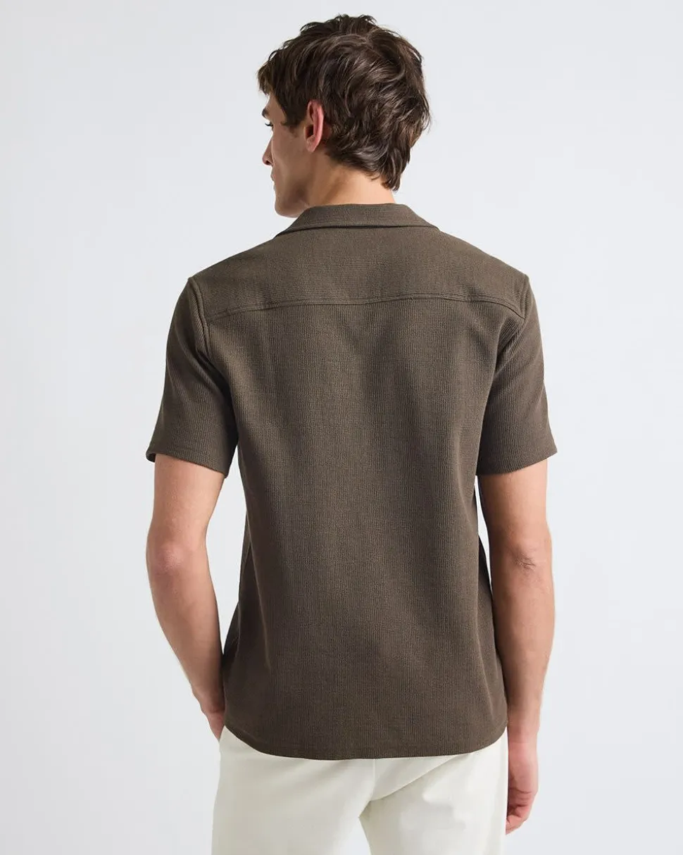 Slim-Fit Short-Sleeve Knit Shirt with Camp Collar