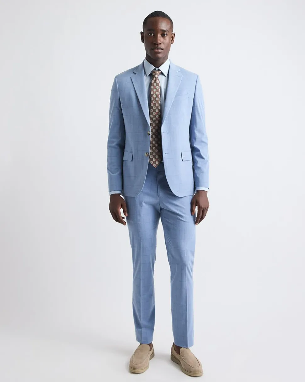 Slim-Fit Sky Blue Windowpane Suit Blazer